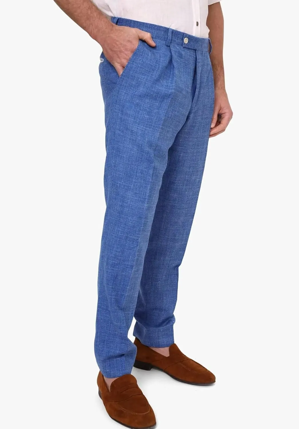 Men's Linen Dress Pants Lightweight Breathable Flat Front Formal Trousers for Wedding Office Travel