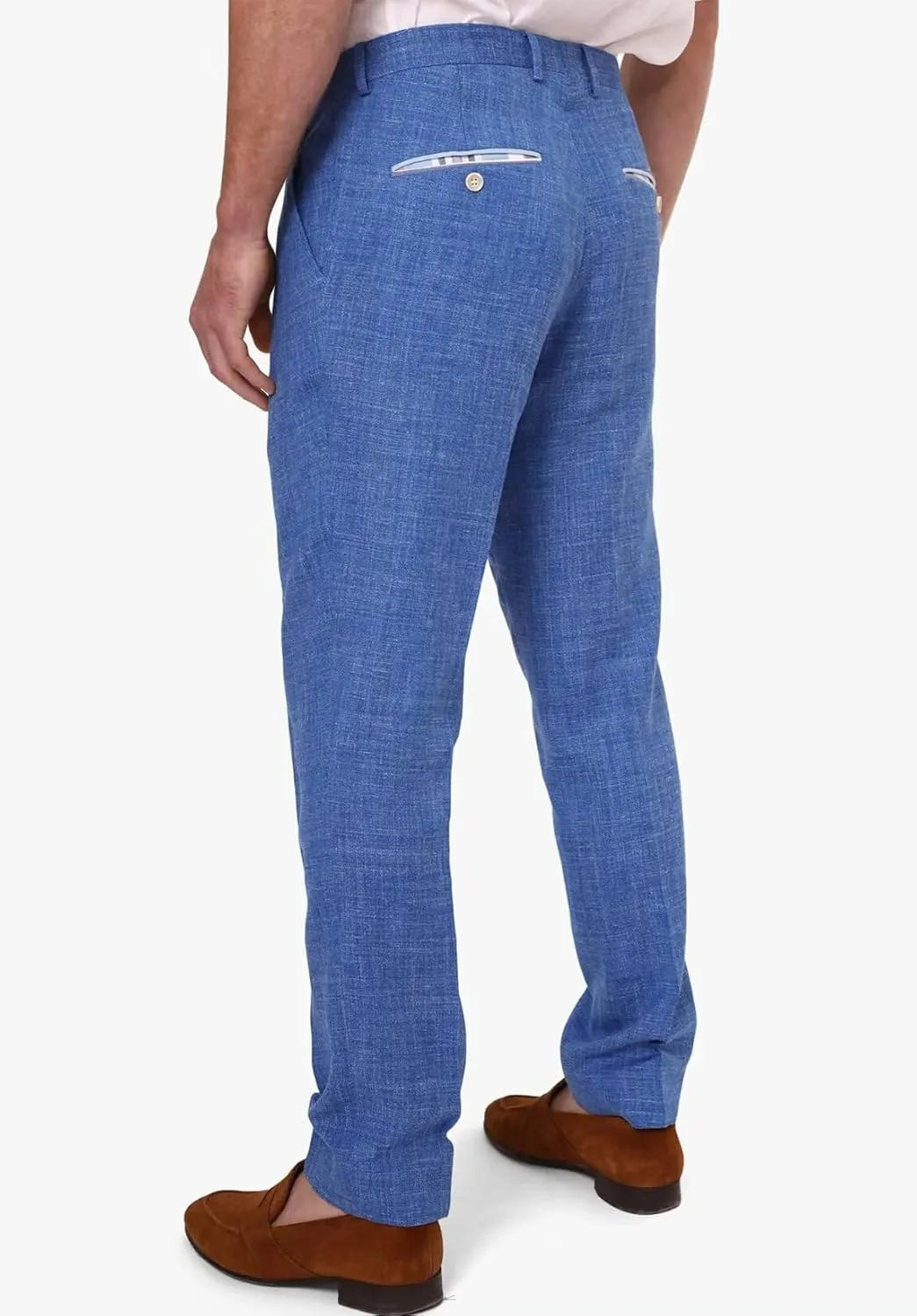 Men's Linen Dress Pants Lightweight Breathable Flat Front Formal Trousers for Wedding Office Travel