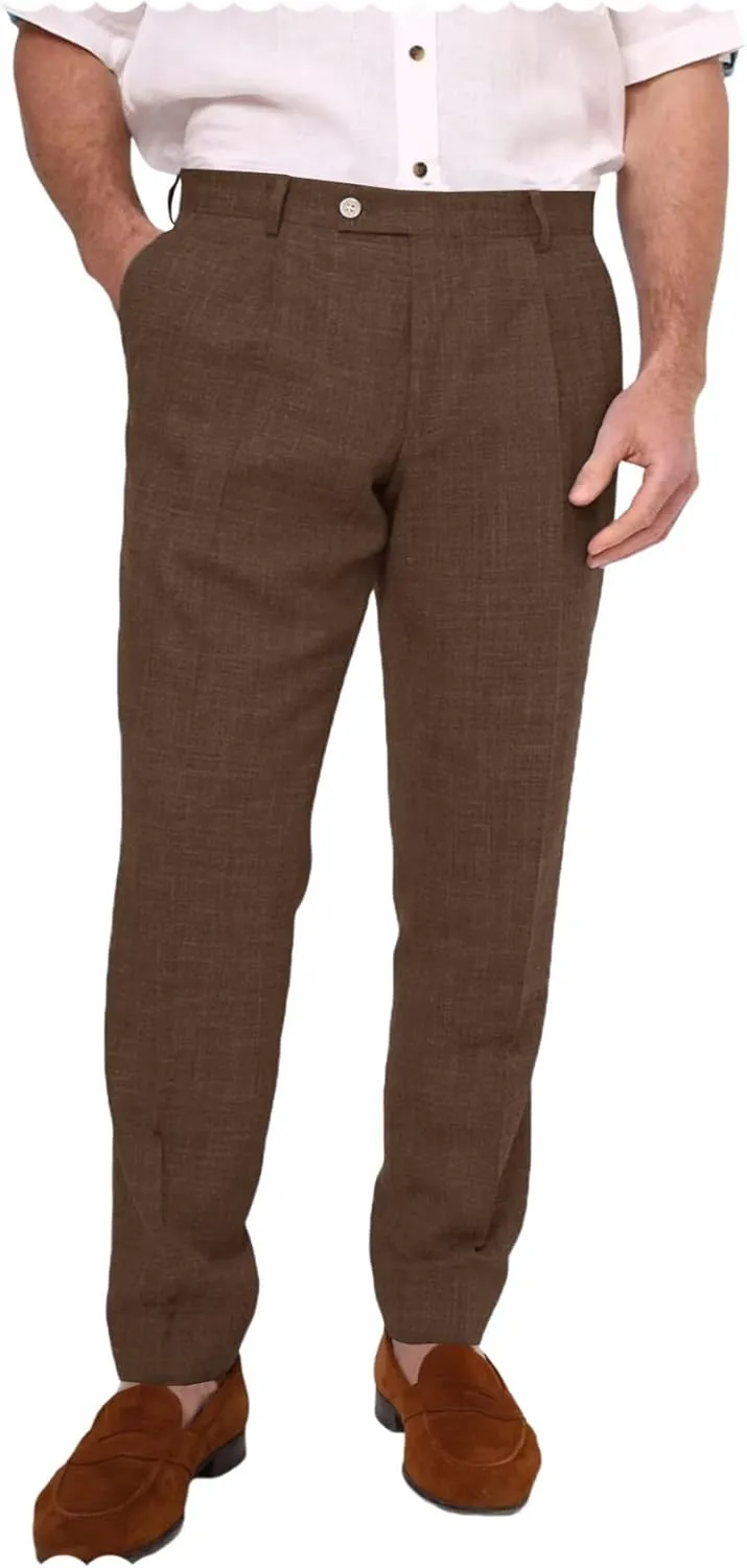 Men's Linen Dress Pants Lightweight Breathable Flat Front Formal Trousers for Wedding Office Travel
