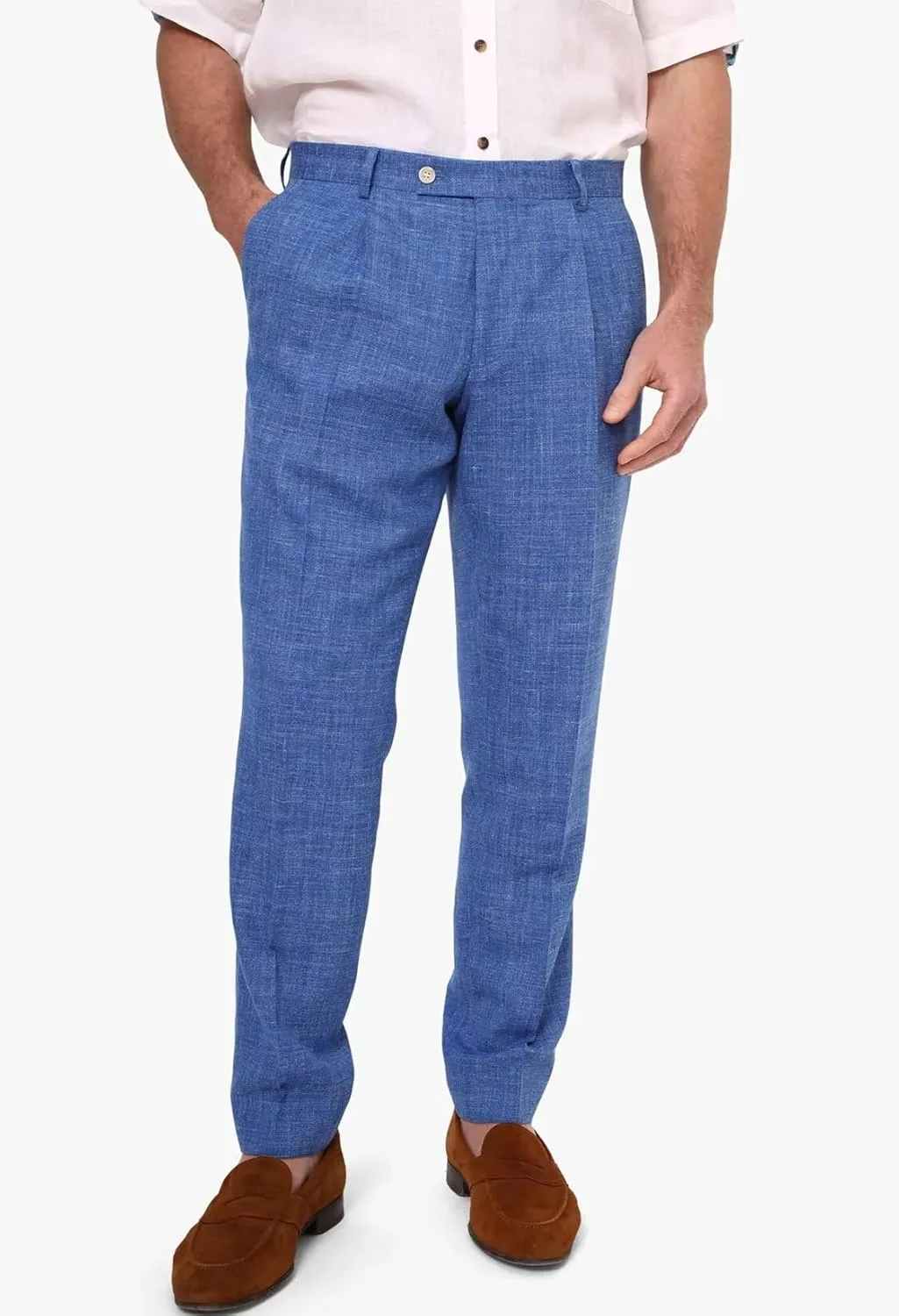 Men's Linen Dress Pants Lightweight Breathable Flat Front Formal Trousers for Wedding Office Travel