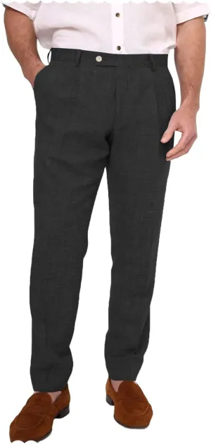 Men's Linen Dress Pants Lightweight Breathable Flat Front Formal Trousers for Wedding Office Travel