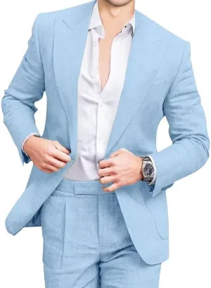Mens Linen Suits 2 Piece Beach Wedding Blazer Summer Grooms Classic Lightweight Breathable Jacket Pants