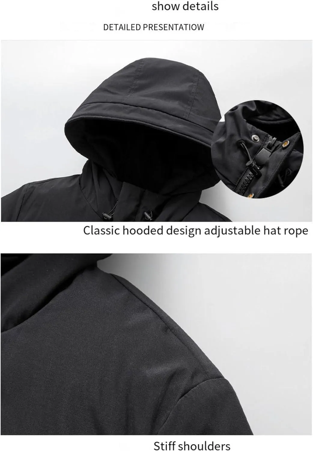 Men's Long Down Jacket with Hood Thickened Warm Cotton-Padded Winter Coat with Pockets Loose Version