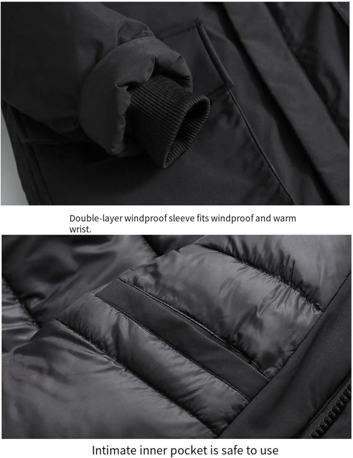 Men's Long Down Jacket with Hood Thickened Warm Cotton-Padded Winter Coat with Pockets Loose Version