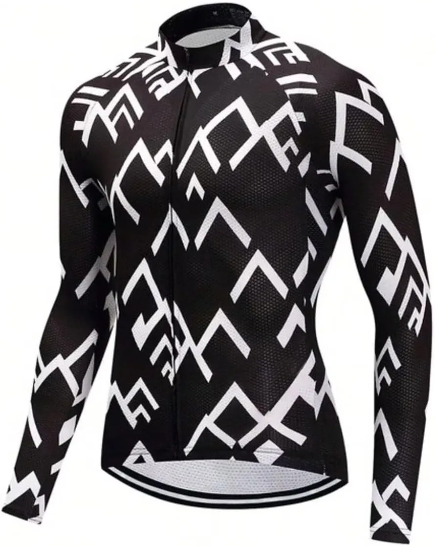 Men's Long Sleeve Cycling Jersey 3 Rear Pockets Bicycle Tops Quick Dry Breathable Biking Shirts