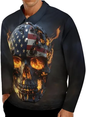 Men's Long Sleeve Polo Shirt Novelty 3D Printed Quick-Dry Golf Shirts Regular Fit Jersey Tennis Shirt