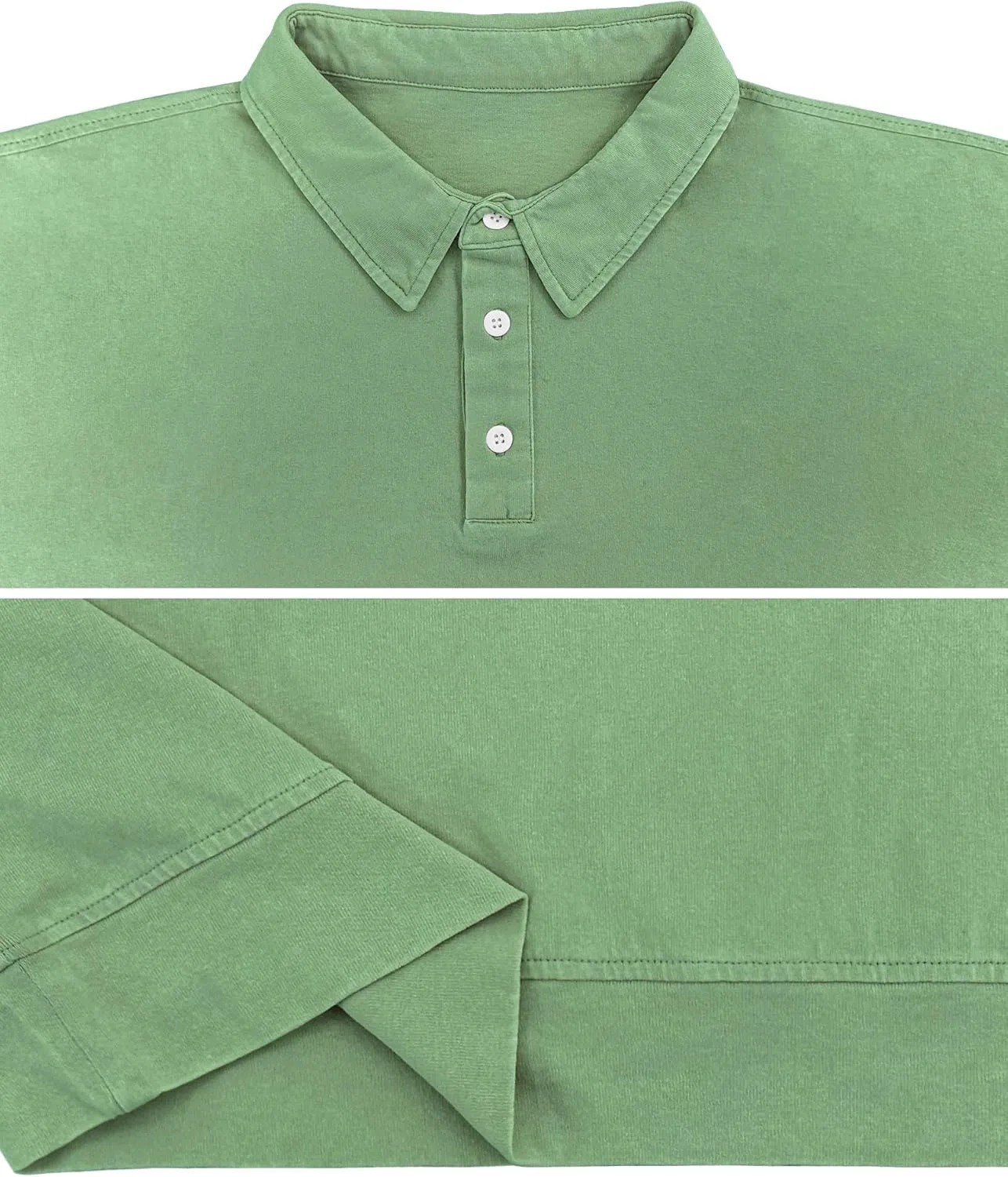 Men's Long Sleeve Polo Shirts Washed Distressed Cotton Polos T-Shirt Lightweight Casual Button Collared Shirt