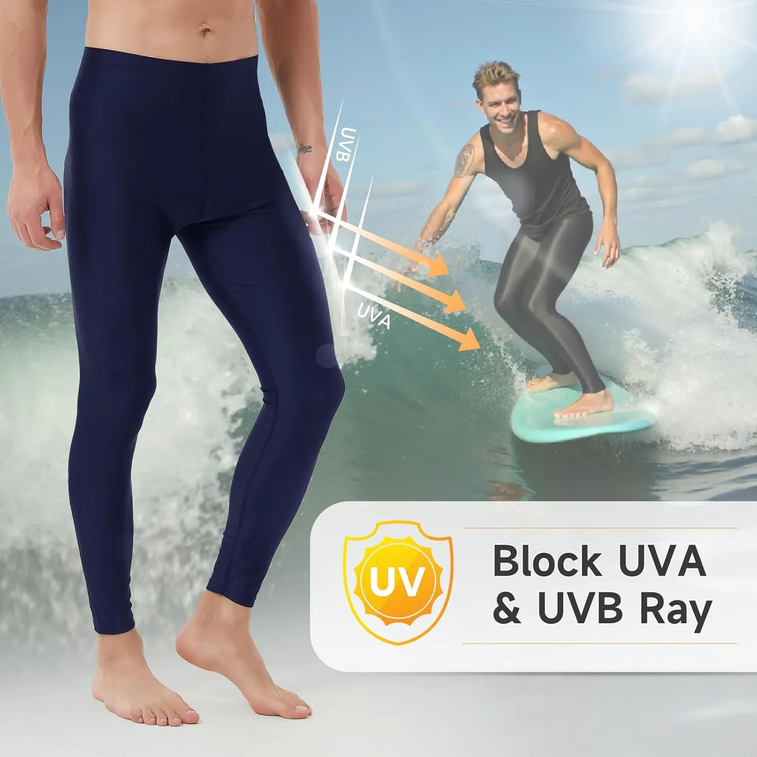 Men's Long Swim Pants UV Protection Compression Workout Surfing Legging Quick-Dry & Breathable Swimming Pants