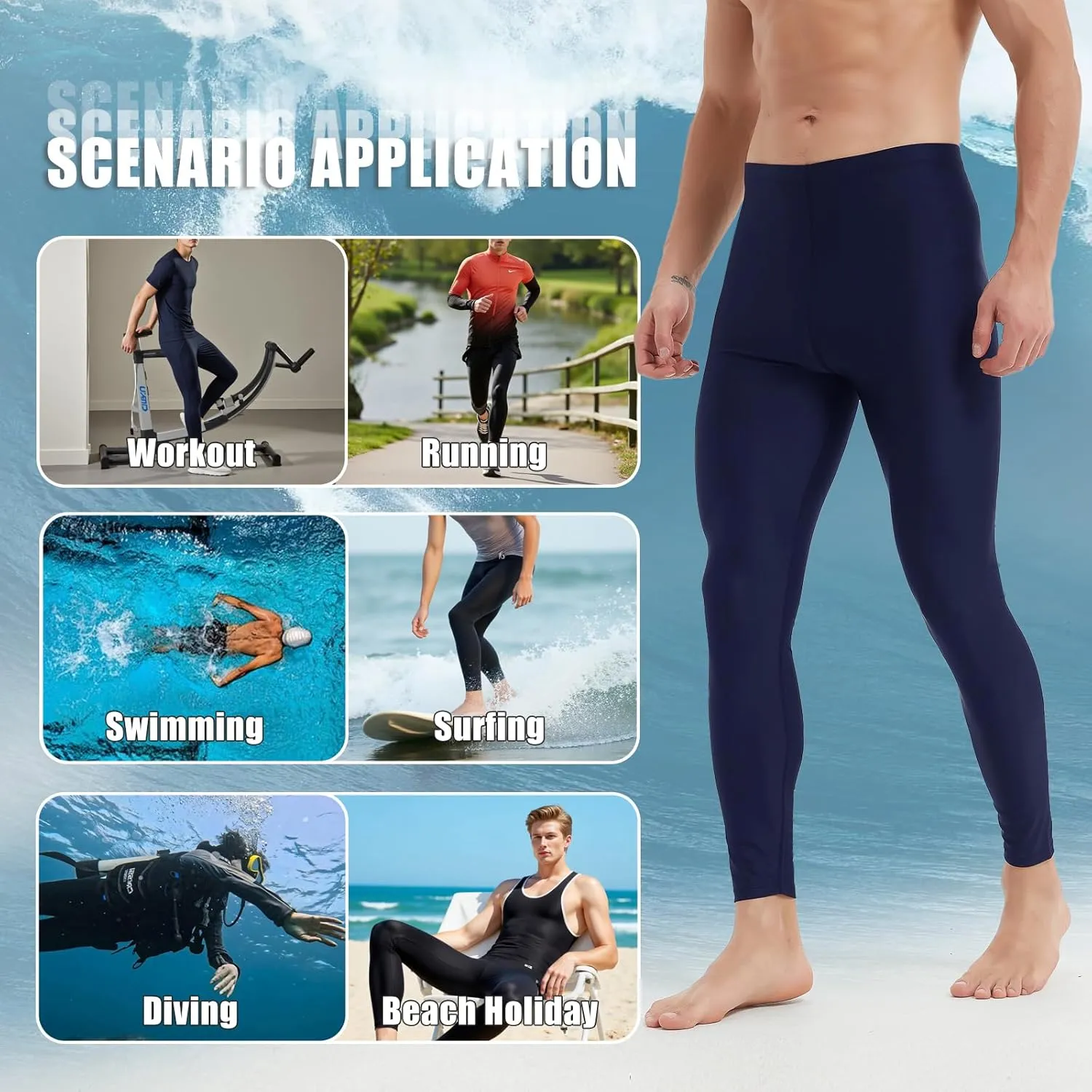 Men's Long Swim Pants UV Protection Compression Workout Surfing Legging Quick-Dry & Breathable Swimming Pants