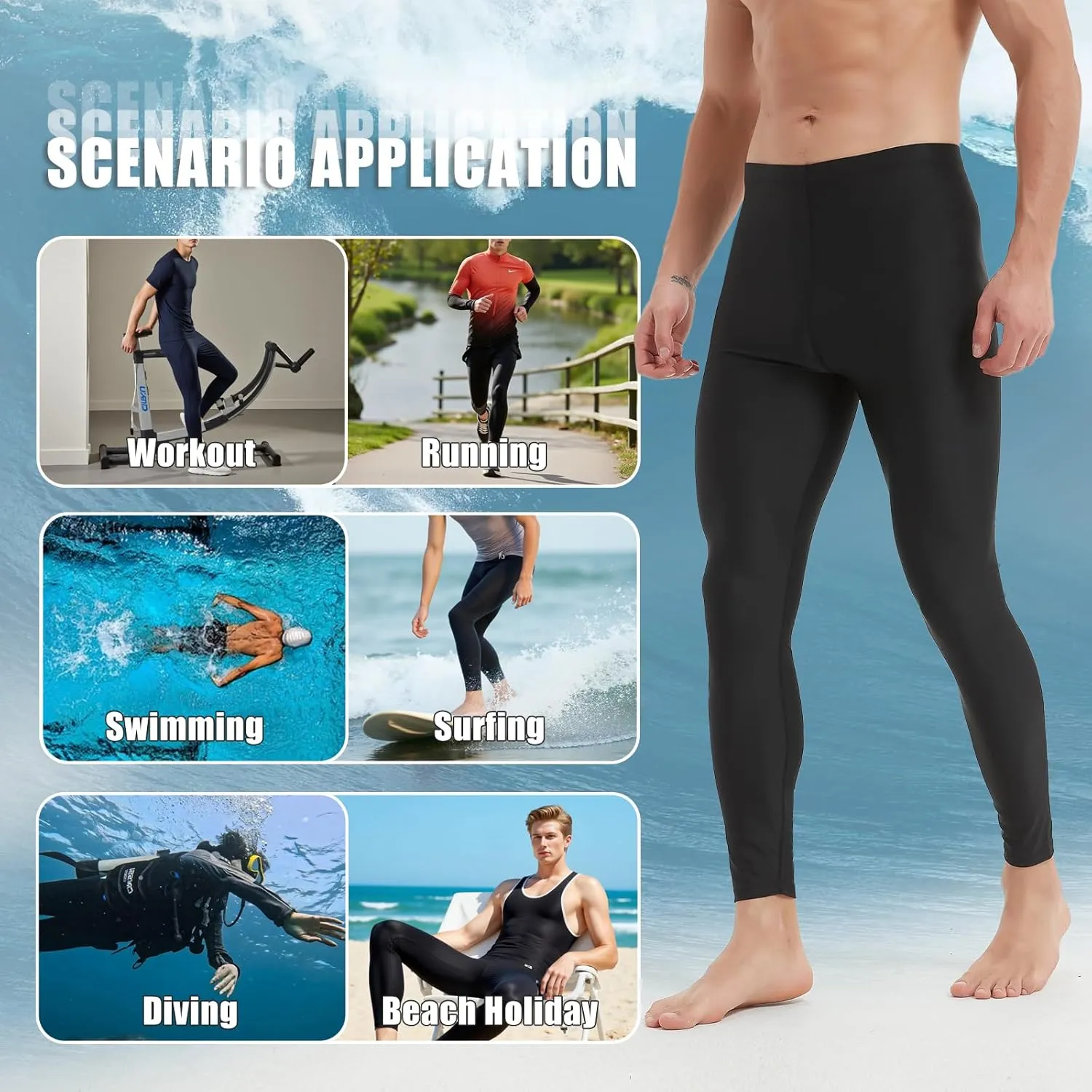 Men's Long Swim Pants UV Protection Compression Workout Surfing Legging Quick-Dry & Breathable Swimming Pants
