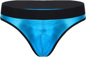 Men's Low-Waist Sexy Micro-Elastic Briefs Imitation Leather Breathable Thong Underwear Blue L