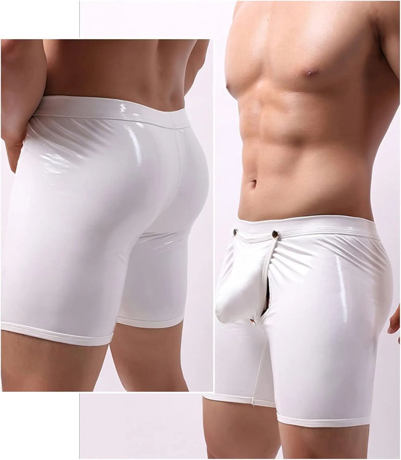 Mens Metallic Shiny Underpants Boxer Briefs Imatation Patent Leather Underwear Sport Wlow Rise Bulge Pouch Trunks
