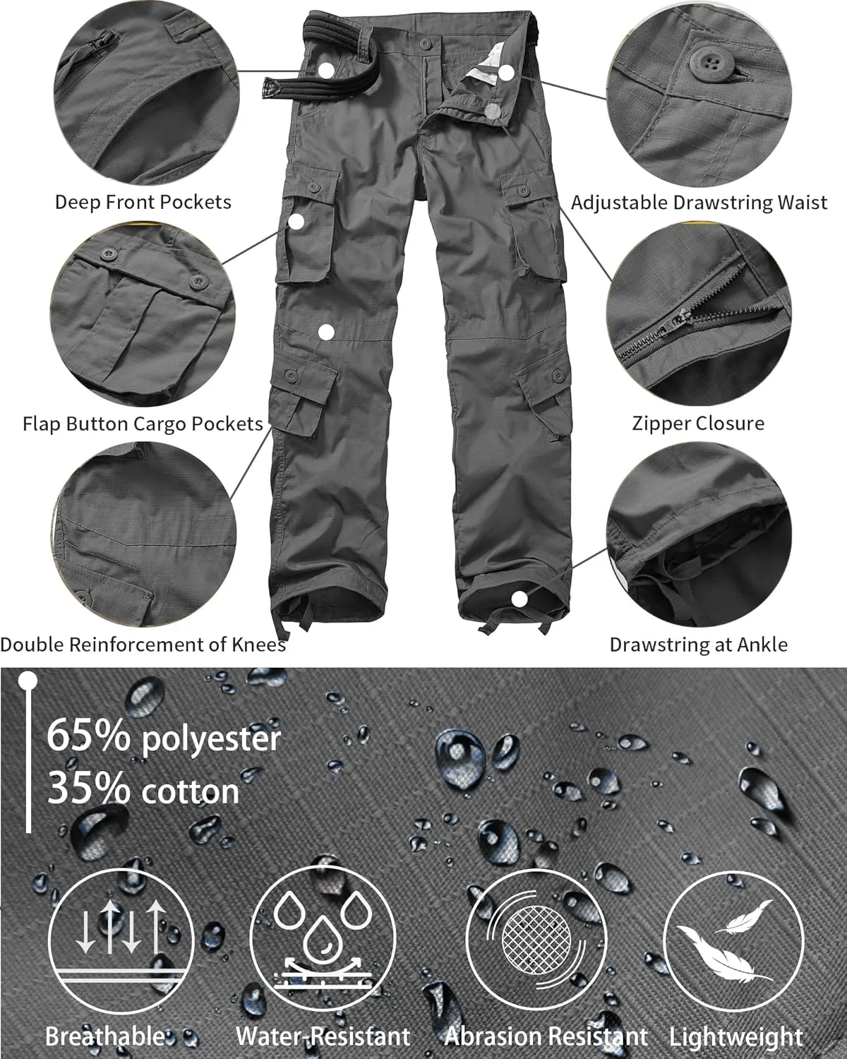 Men's Outdoor Hiking Pants, Tactical Pants Lightweight Casual Work Ripstop Cargo Pants for Men with Pockets