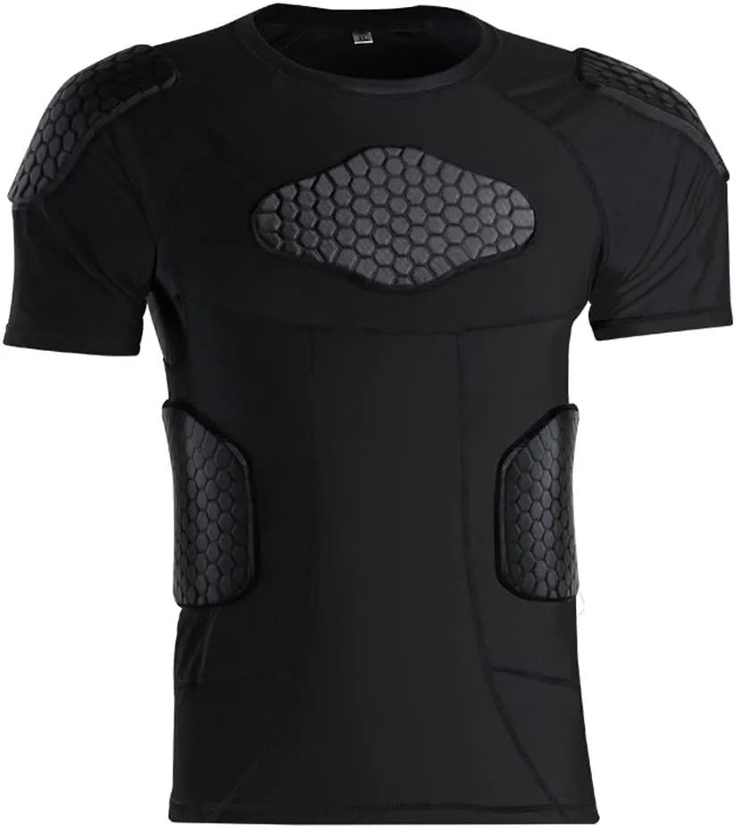Mens Padded Shirts Short Sleeve Compression T Shirt Rib Chest Protective Gear