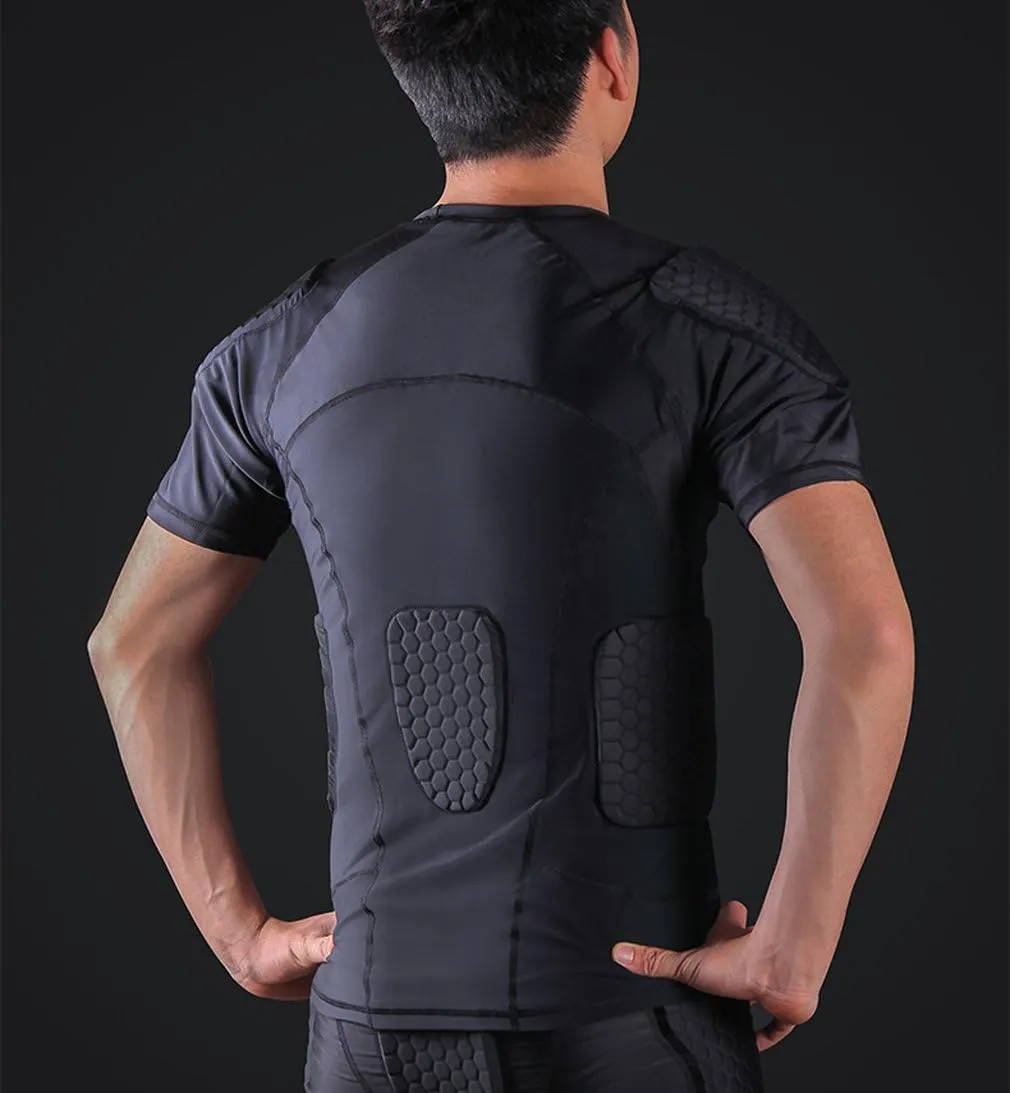 Mens Padded Shirts Short Sleeve Compression T Shirt Rib Chest Protective Gear