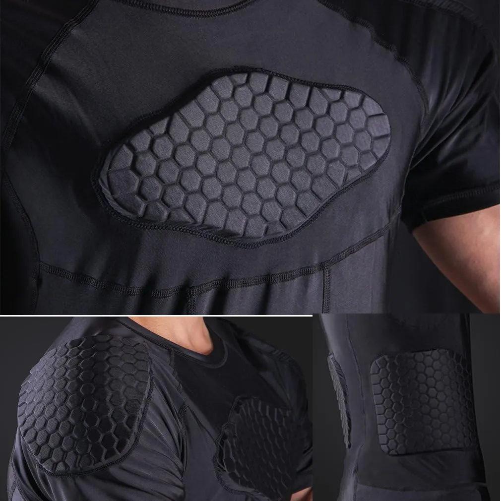 Mens Padded Shirts Short Sleeve Compression T Shirt Rib Chest Protective Gear