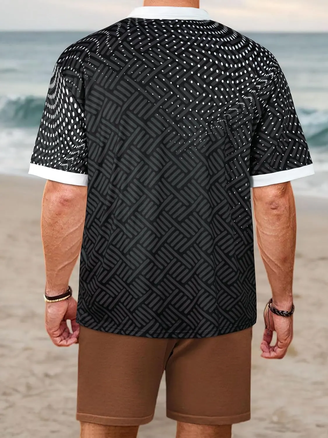 Mens Polo Shirts Short Sleeve Zipper T Shirt Casual Slim Fit Golf Tops