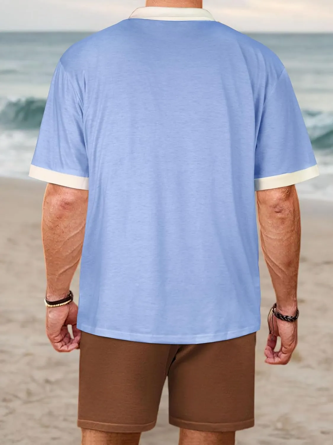 Mens Polo Shirts Short Sleeve Zipper T Shirt Casual Slim Fit Golf Tops