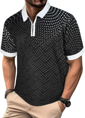 Mens Polo Shirts Short Sleeve Zipper T Shirt Casual Slim Fit Golf Tops