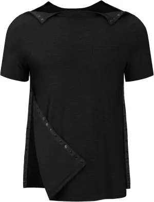 Men's Post Shoulder Surgery Recovery Shirts Tear Away Short Sleeve Full Open Side Snap Dialysis Chemo Clothing