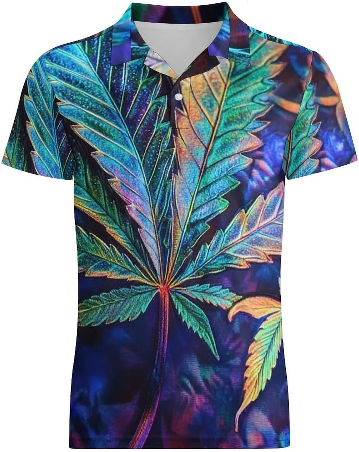 Men's Psychedelic Bright Cannabis Leafs Polo Shirts Short Sleeve Cool Golf Shirt Quick-Dry Activewear Polos