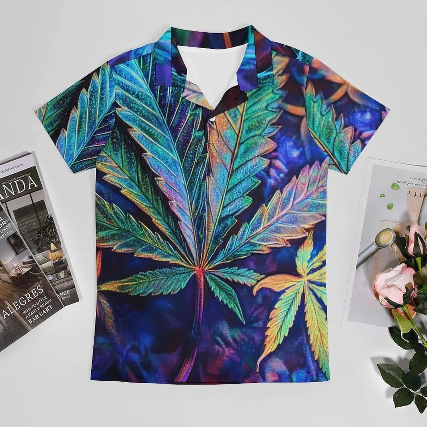 Men's Psychedelic Bright Cannabis Leafs Polo Shirts Short Sleeve Cool Golf Shirt Quick-Dry Activewear Polos