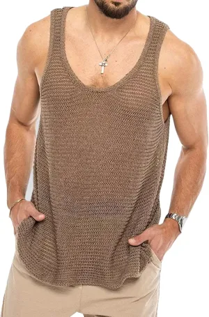 Mens See Through Vest Muscle Sexy Mesh Shirts Sleeveless Crewneck Tank Tops Breathable Undershirt Clubwear