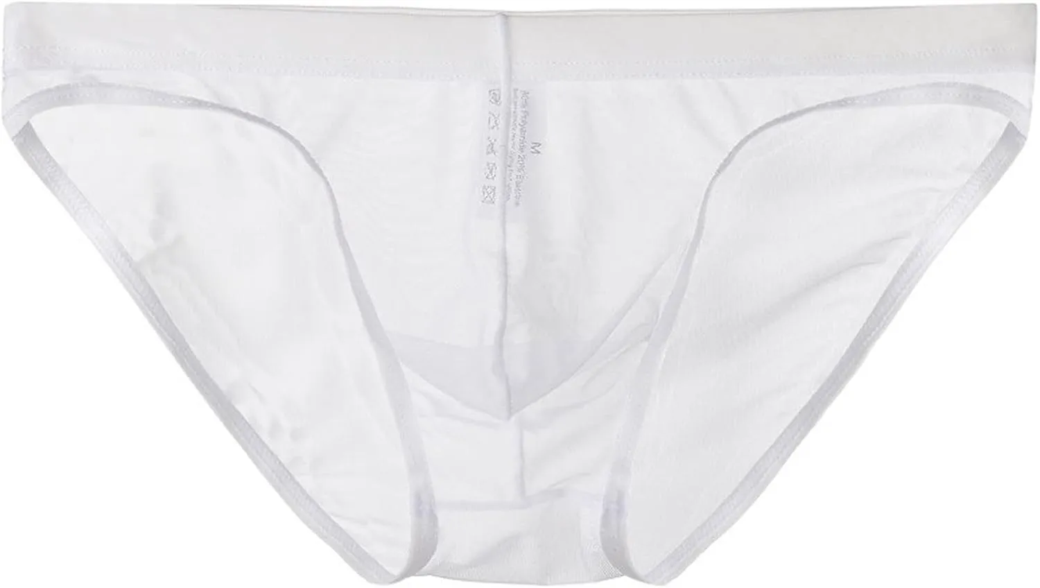 Men's Sexy Fishnet Underwear Low Rise See Through Breathable Erotic Lace Briefs Underpants White