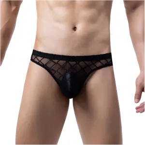 Men's Sexy Fishnet Underwear Low Rise See Through Breathable Erotic Lace Briefs Underpants