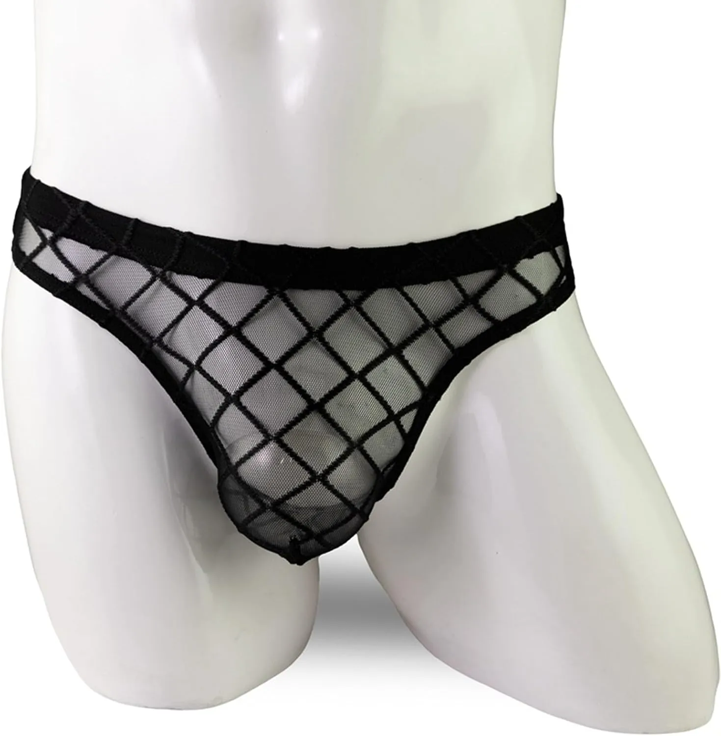 Men's Sexy Fishnet Underwear Low Rise See Through Breathable Erotic Lace Briefs Underpants