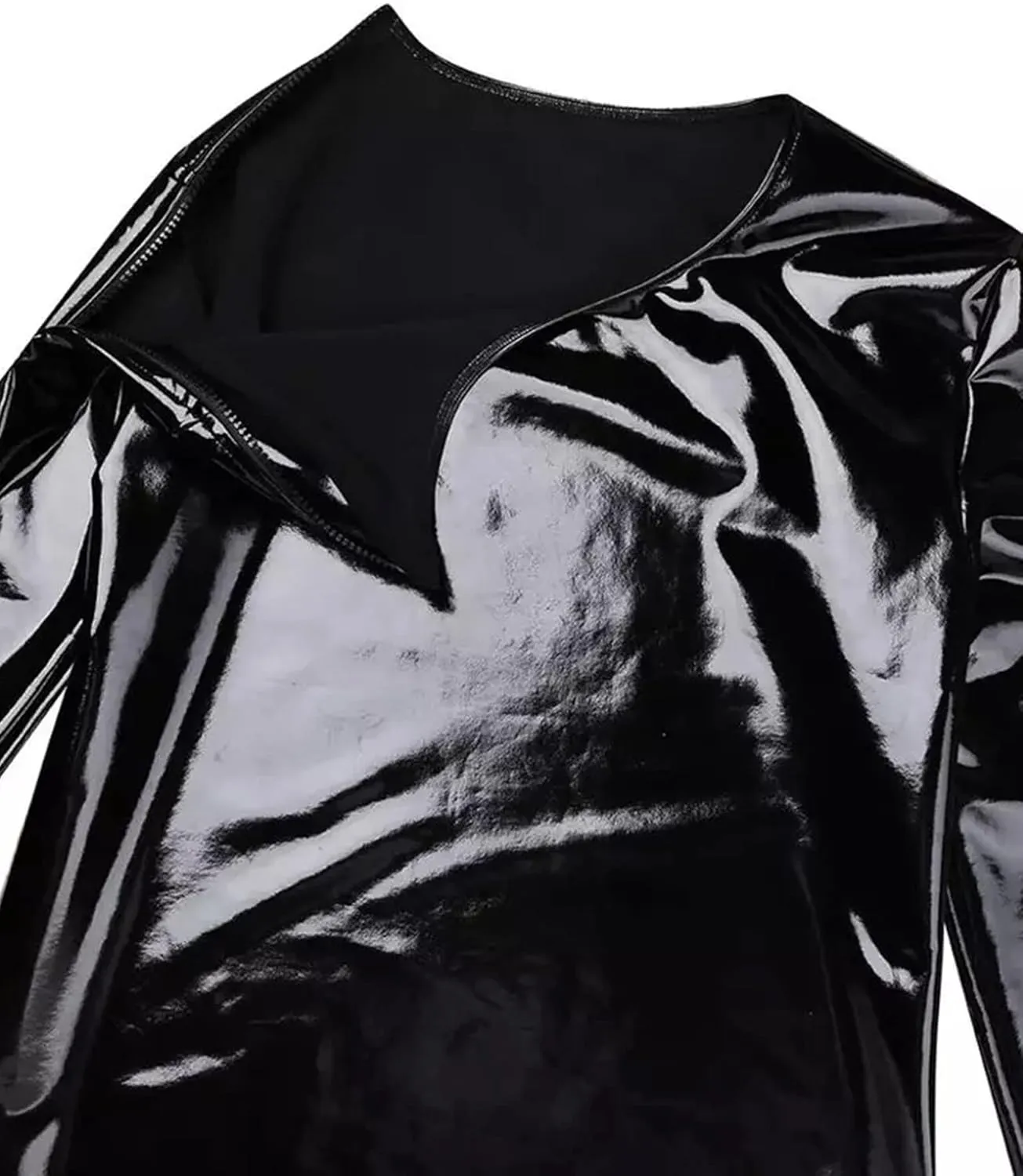 Men's Shiny Metallic Jacket Front Zipper PVC Leather Jacket Slim Fit T-Shirt for Nightout Club