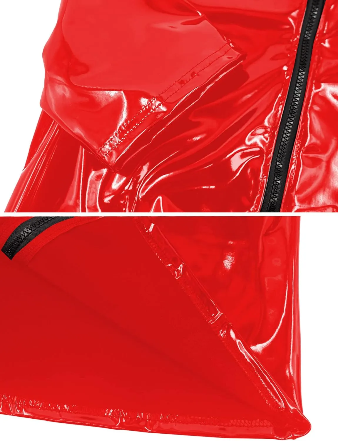 Men's Shiny Metallic Jacket Front Zipper PVC Leather Jacket Slim Fit T-Shirt for Nightout Club