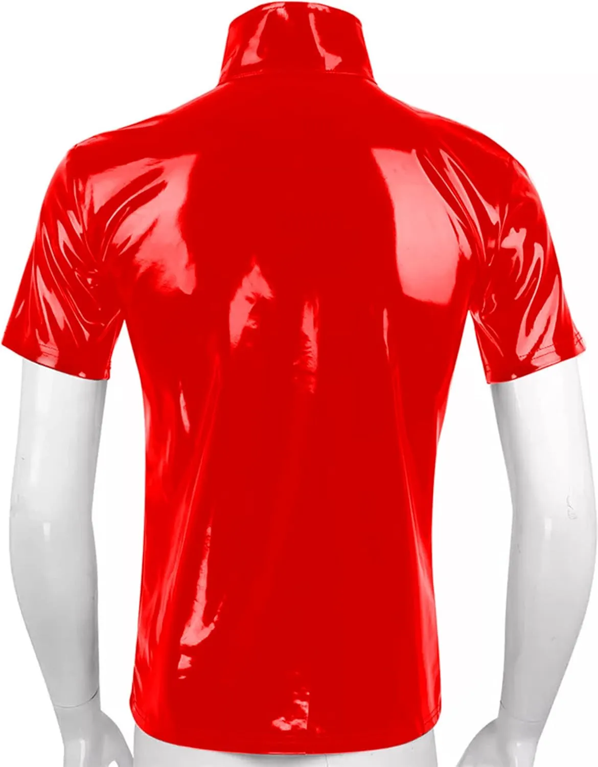 Men's Shiny Metallic Jacket Front Zipper PVC Leather Jacket Slim Fit T-Shirt for Nightout Club
