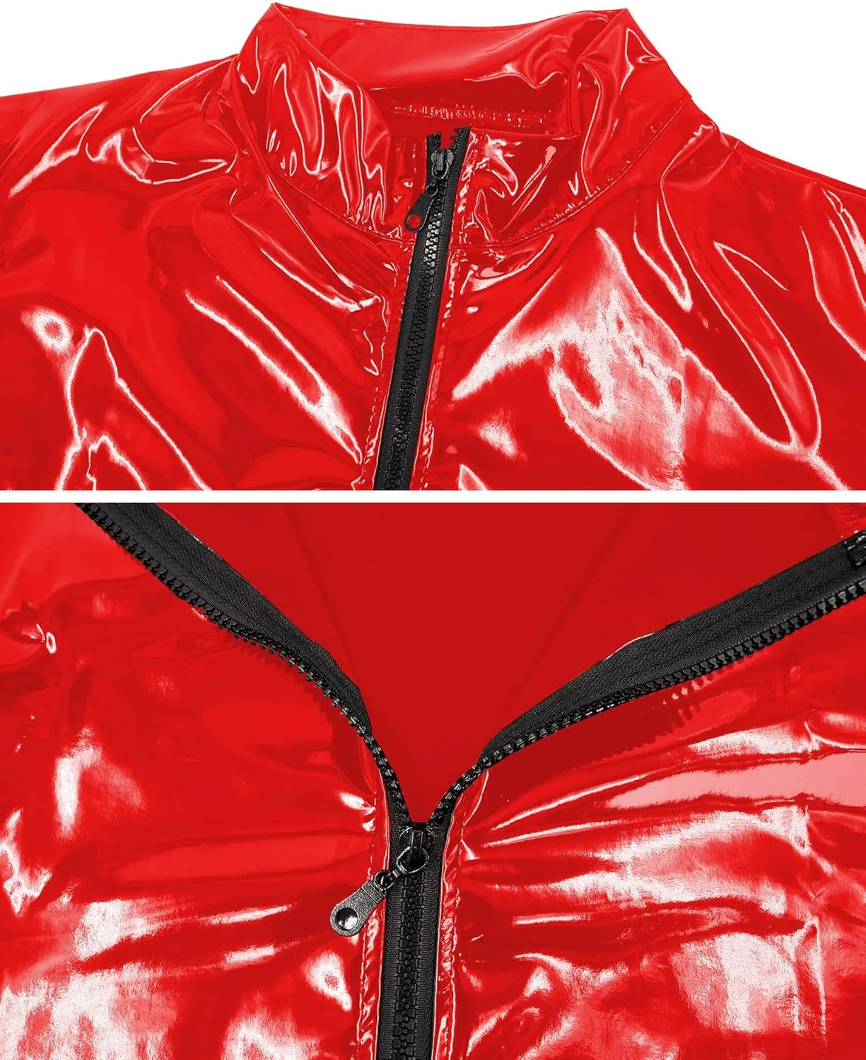 Men's Shiny Metallic Jacket Front Zipper PVC Leather Jacket Slim Fit T-Shirt for Nightout Club