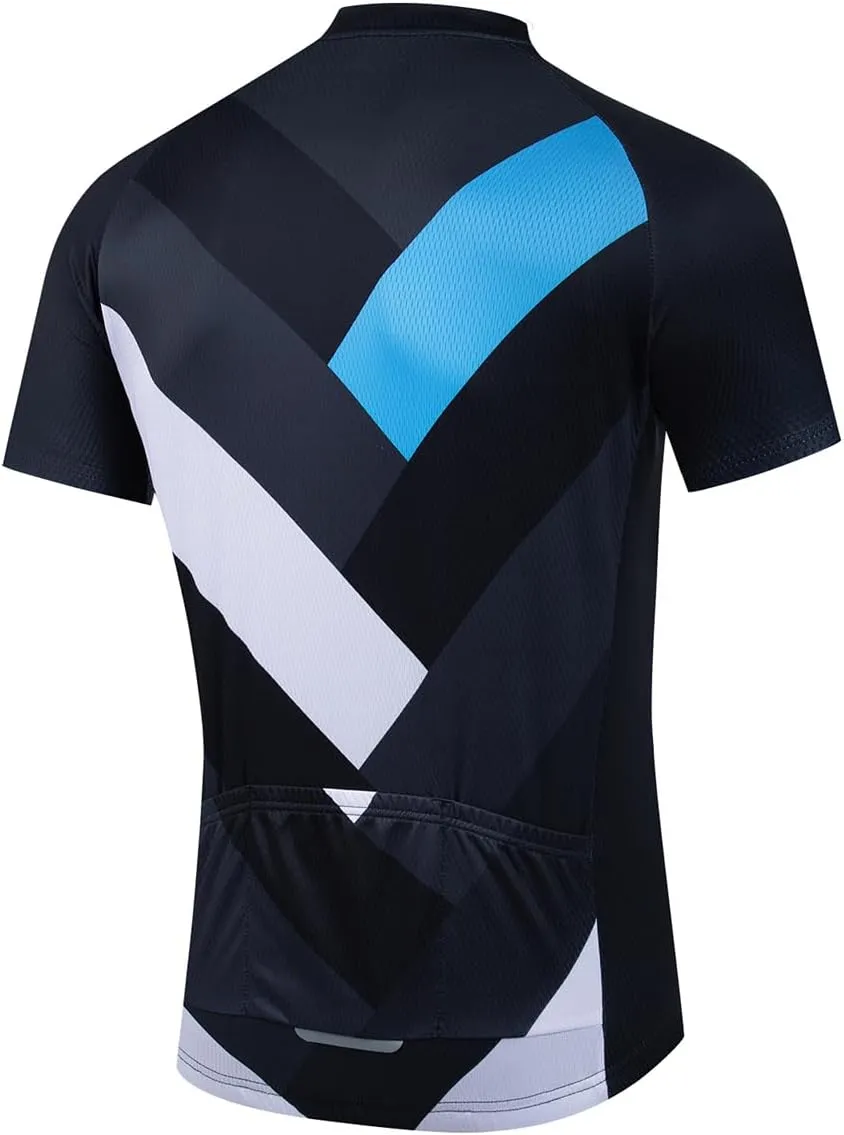 Men's Short Sleeve Bike Cycling Jersey Quick Dry Breathable Reflective Biking Shirts with 3 Rear Pockets
