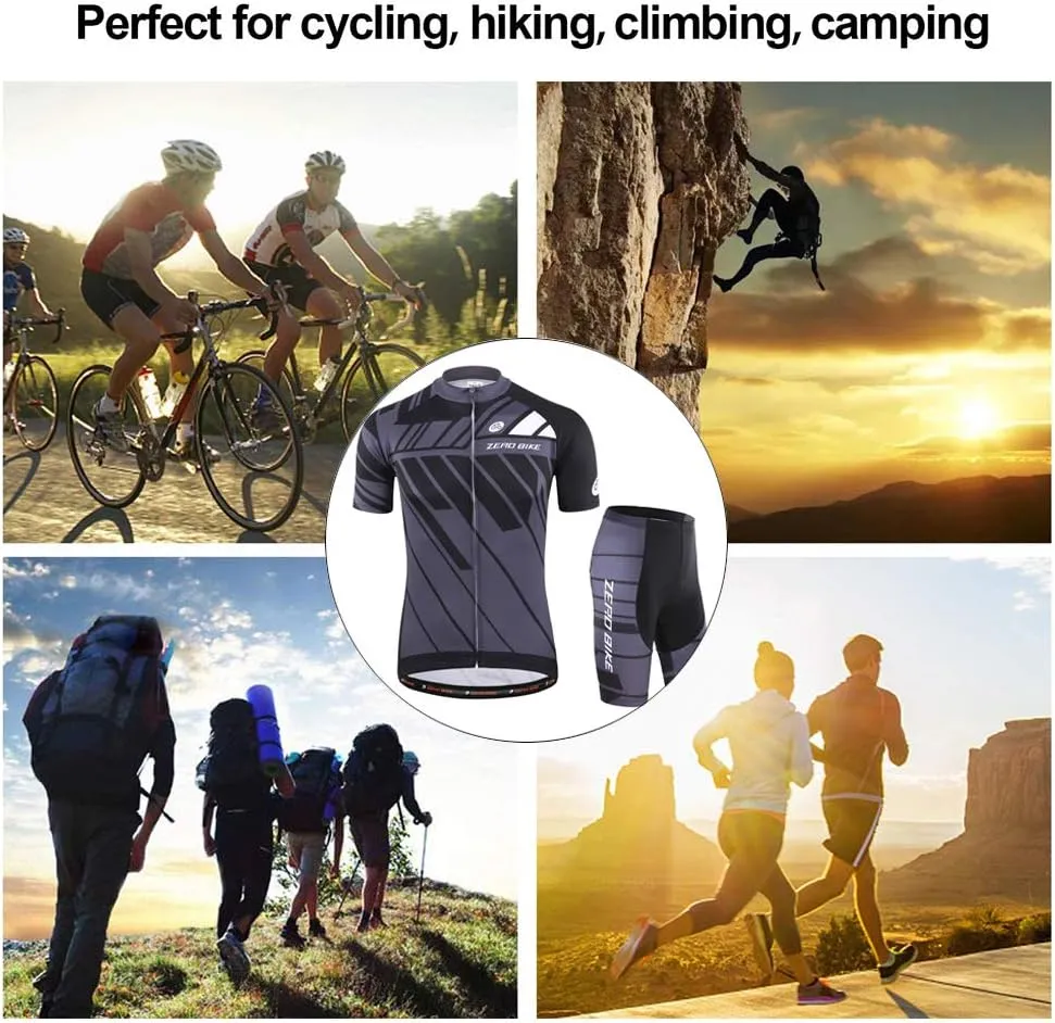 Men's Short Sleeve Cycling Jersey Set Breathable Quick Dry 3D Padded Bicycle Shorts MTB Bike Clothing