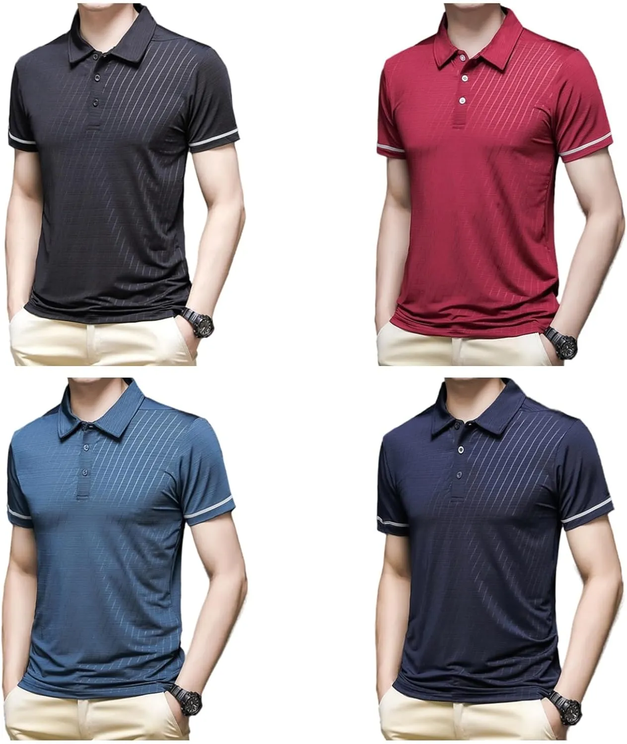 Men's Short Sleeve Polo Shirt Solid Color Quick Dry Breathable Top Thin Shirt