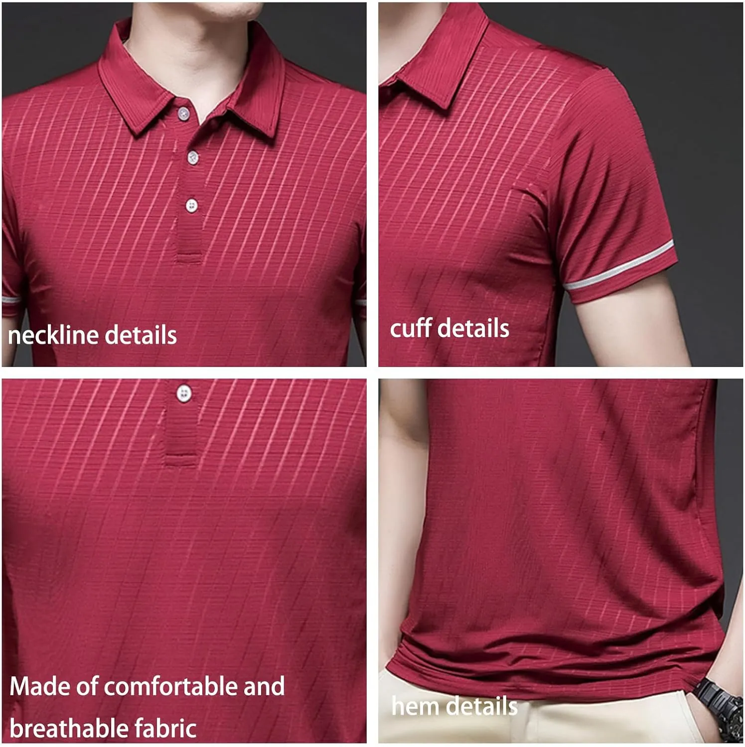 Men's Short Sleeve Polo Shirt Solid Color Quick Dry Breathable Top Thin Shirt