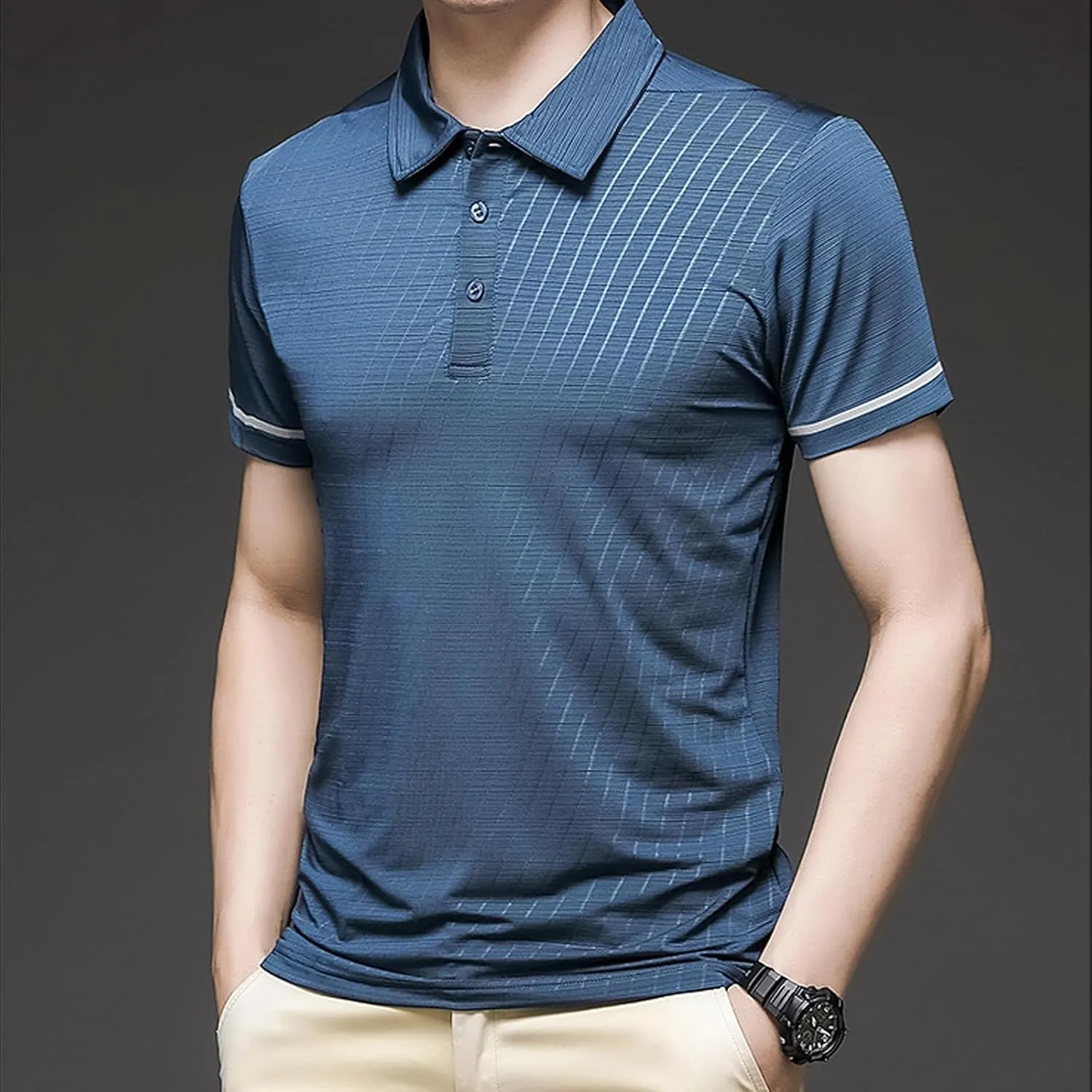 Men's Short Sleeve Polo Shirt Solid Color Quick Dry Breathable Top Thin Shirt