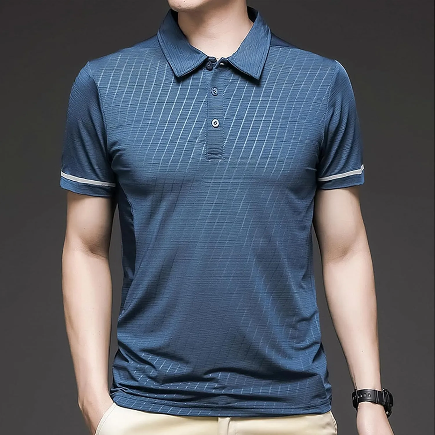 Men's Short Sleeve Polo Shirt Solid Color Quick Dry Breathable Top Thin Shirt