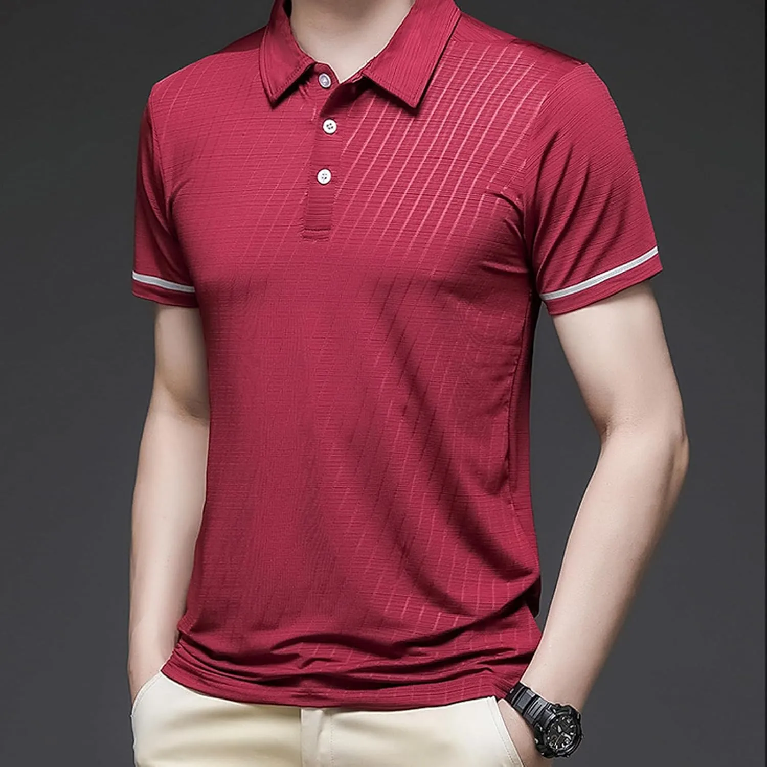 Men's Short Sleeve Polo Shirt Solid Color Quick Dry Breathable Top Thin Shirt