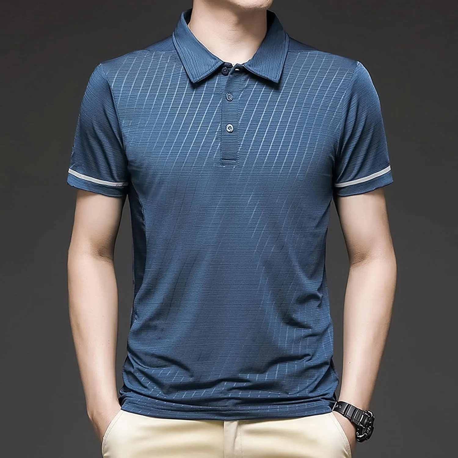 Men's Short Sleeve Polo Shirt Solid Color Quick Dry Breathable Top Thin Shirt