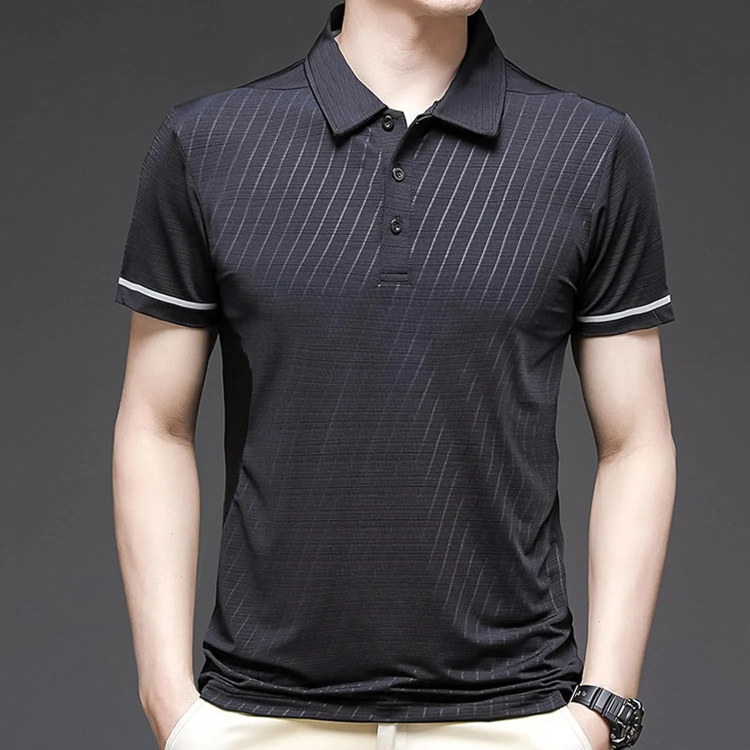 Men's Short Sleeve Polo Shirt Solid Color Quick Dry Breathable Top Thin Shirt