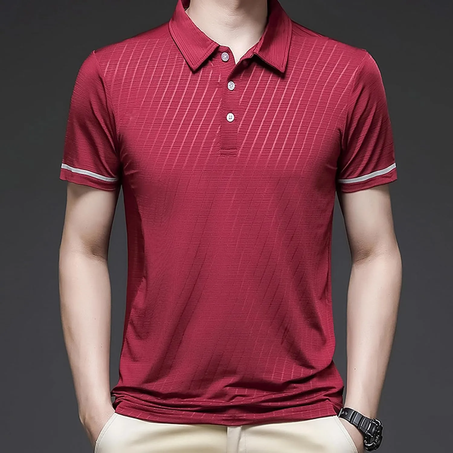 Men's Short Sleeve Polo Shirt Solid Color Quick Dry Breathable Top Thin Shirt