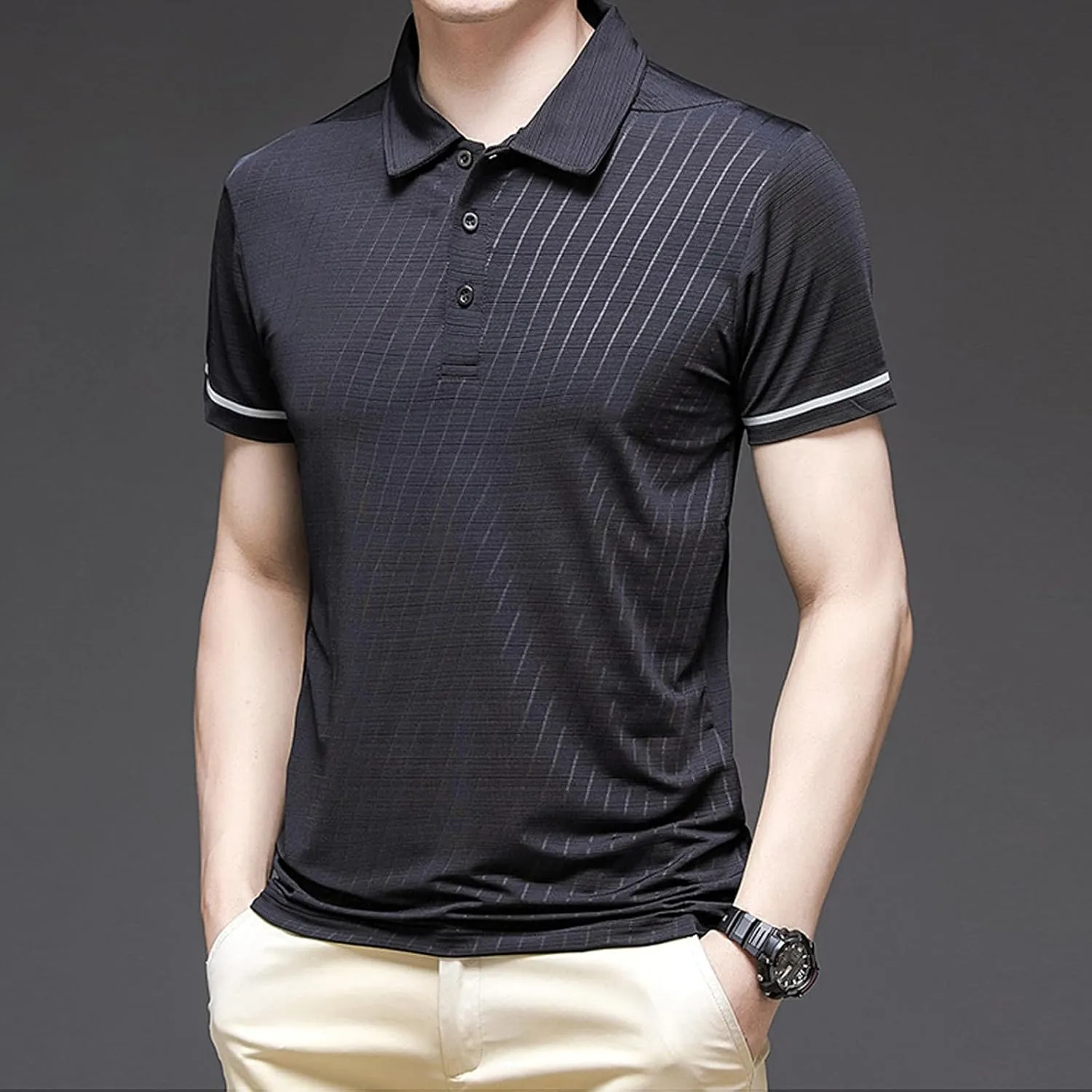 Men's Short Sleeve Polo Shirt Solid Color Quick Dry Breathable Top Thin Shirt