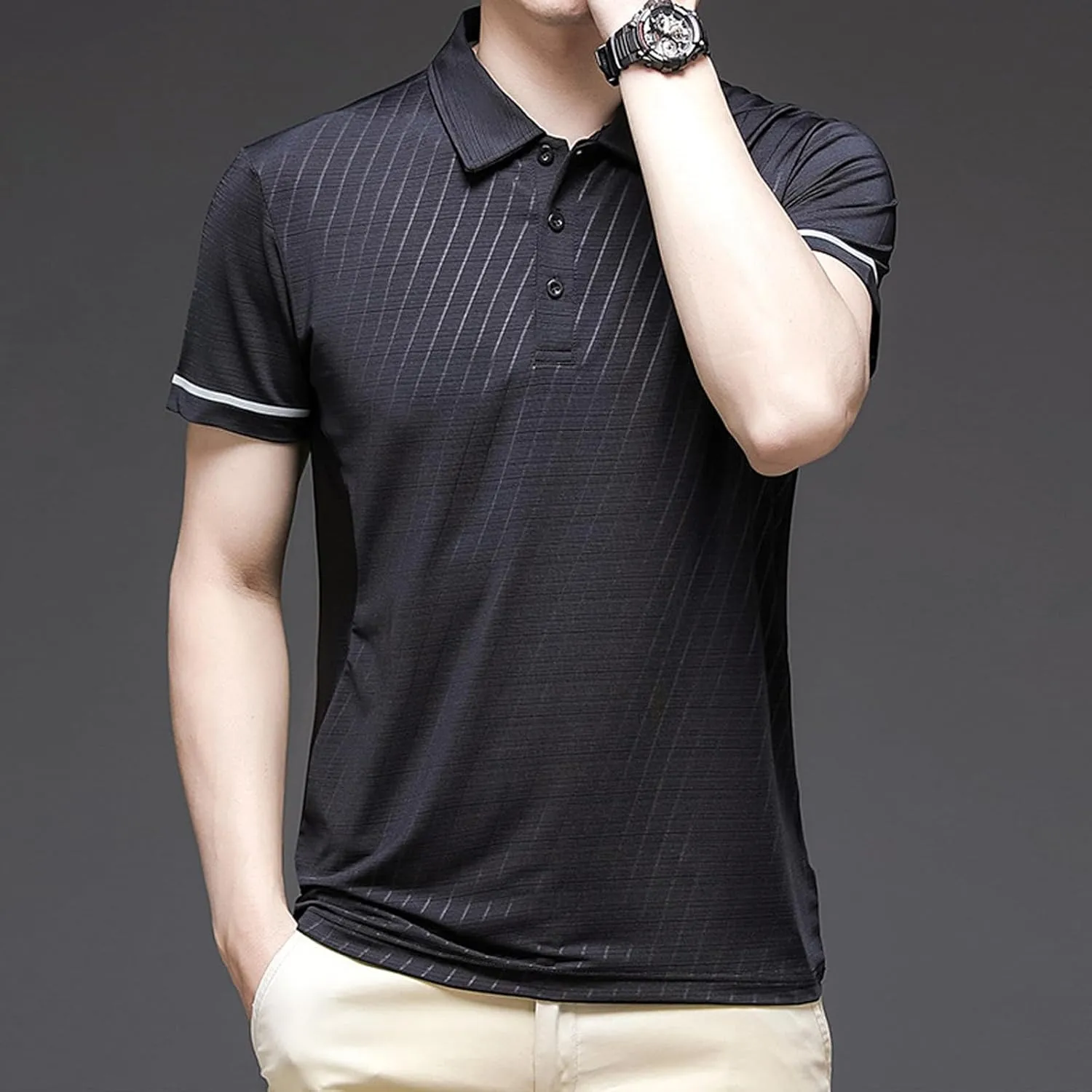 Men's Short Sleeve Polo Shirt Solid Color Quick Dry Breathable Top Thin Shirt