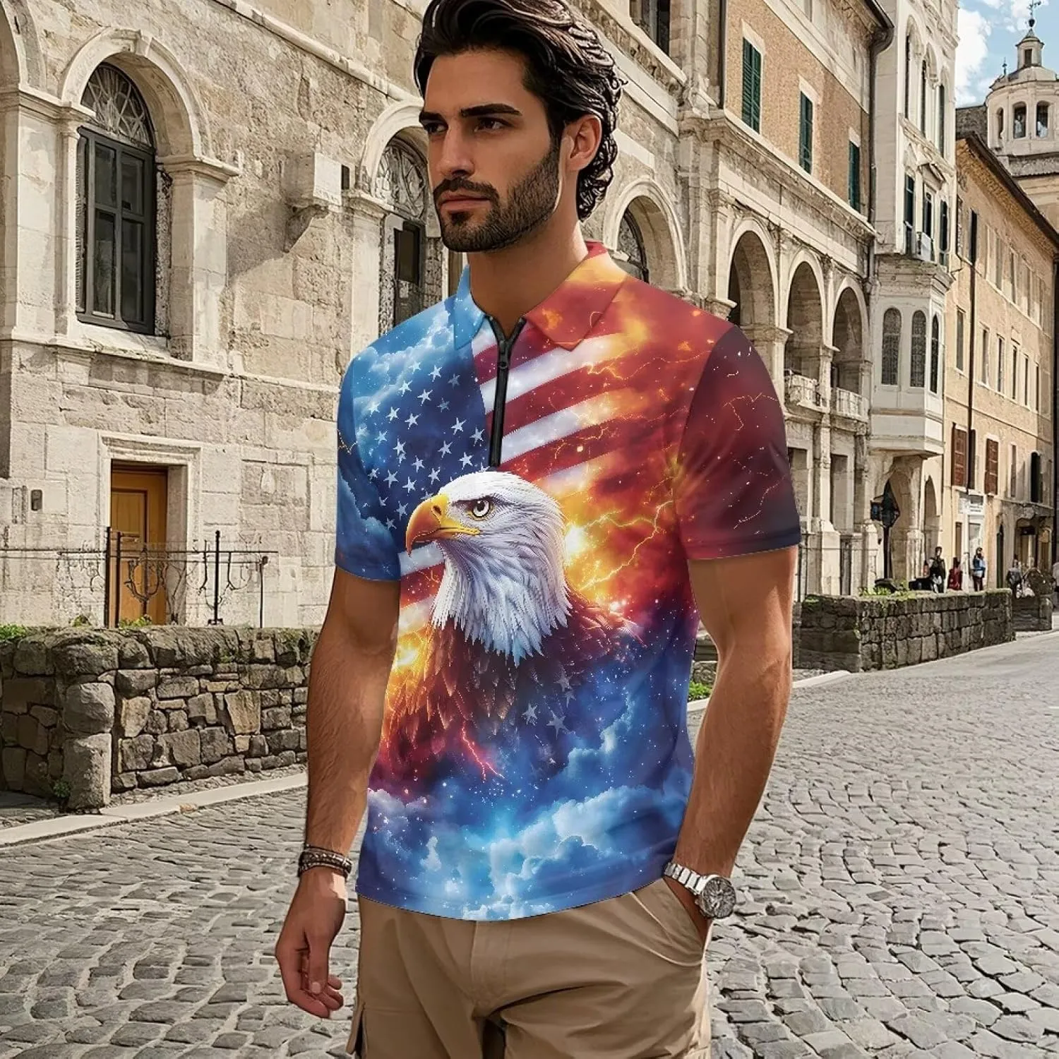 Men's Short Sleeve Shirt Zipper Collar Golf Shirt Summer Quick Dry Athletic Tops Slim Fit Sports Tennis Shirts
