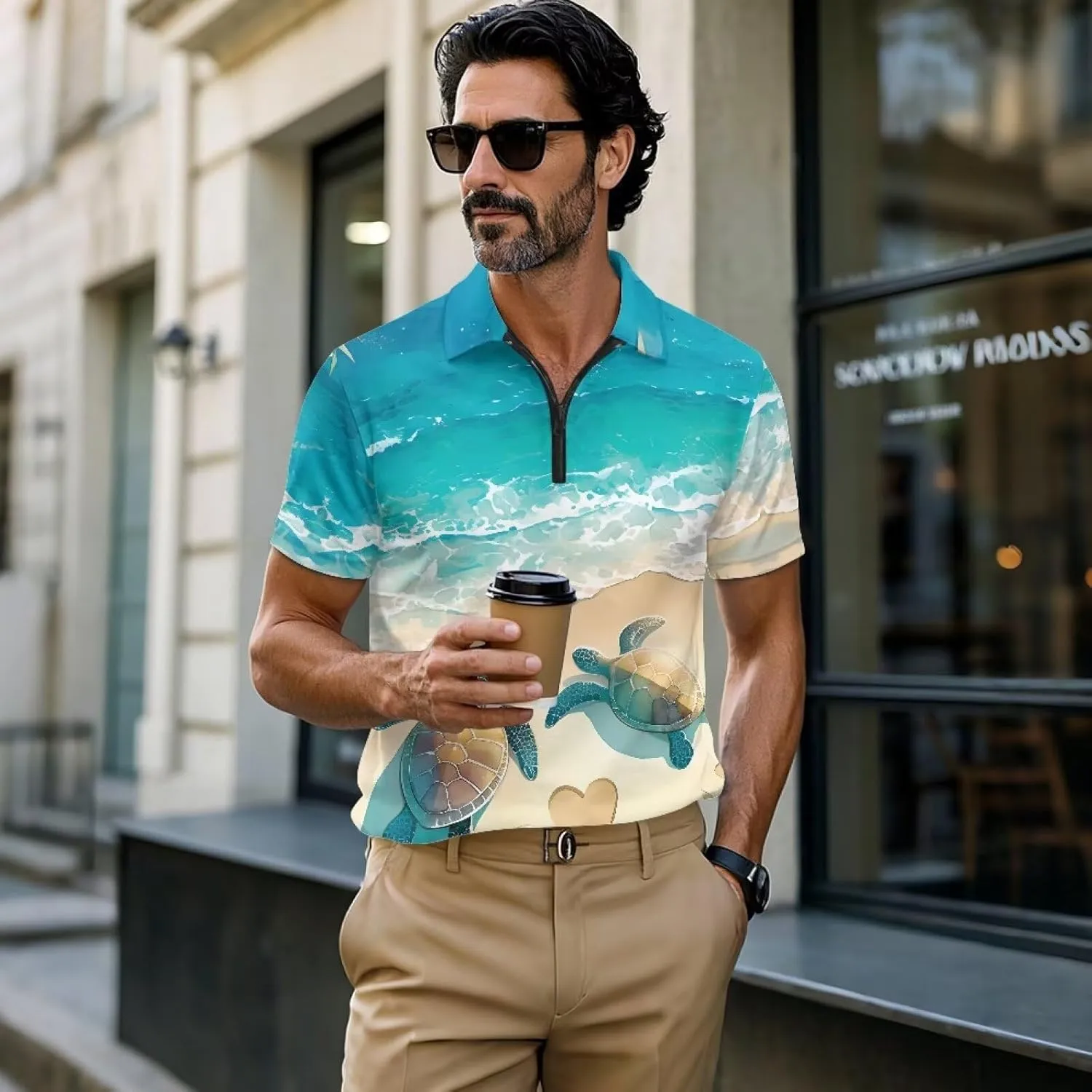 Men's Short Sleeve Shirt Zipper Collar Golf Shirt Summer Quick Dry Athletic Tops Slim Fit Sports Tennis Shirts