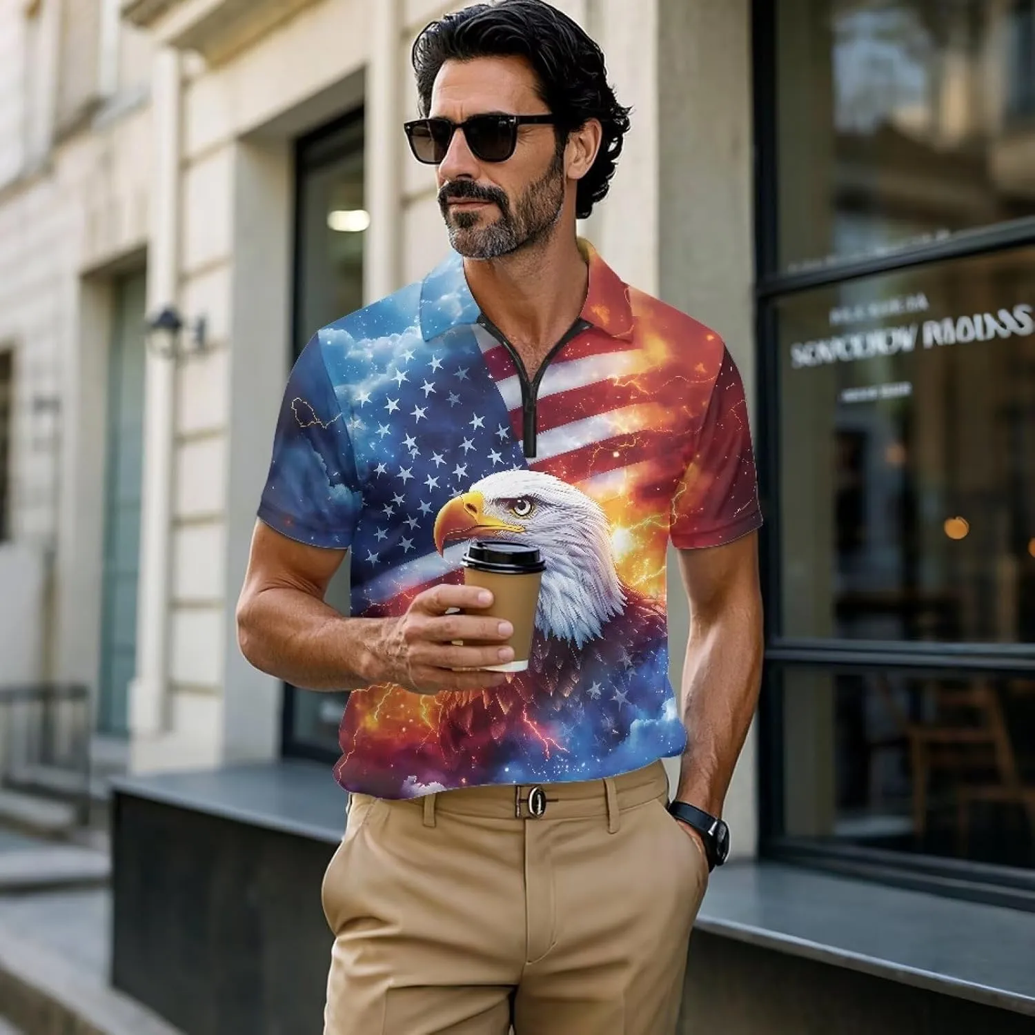 Men's Short Sleeve Shirt Zipper Collar Golf Shirt Summer Quick Dry Athletic Tops Slim Fit Sports Tennis Shirts