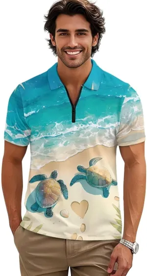 Men's Short Sleeve Shirt Zipper Collar Golf Shirt Summer Quick Dry Athletic Tops Slim Fit Sports Tennis Shirts